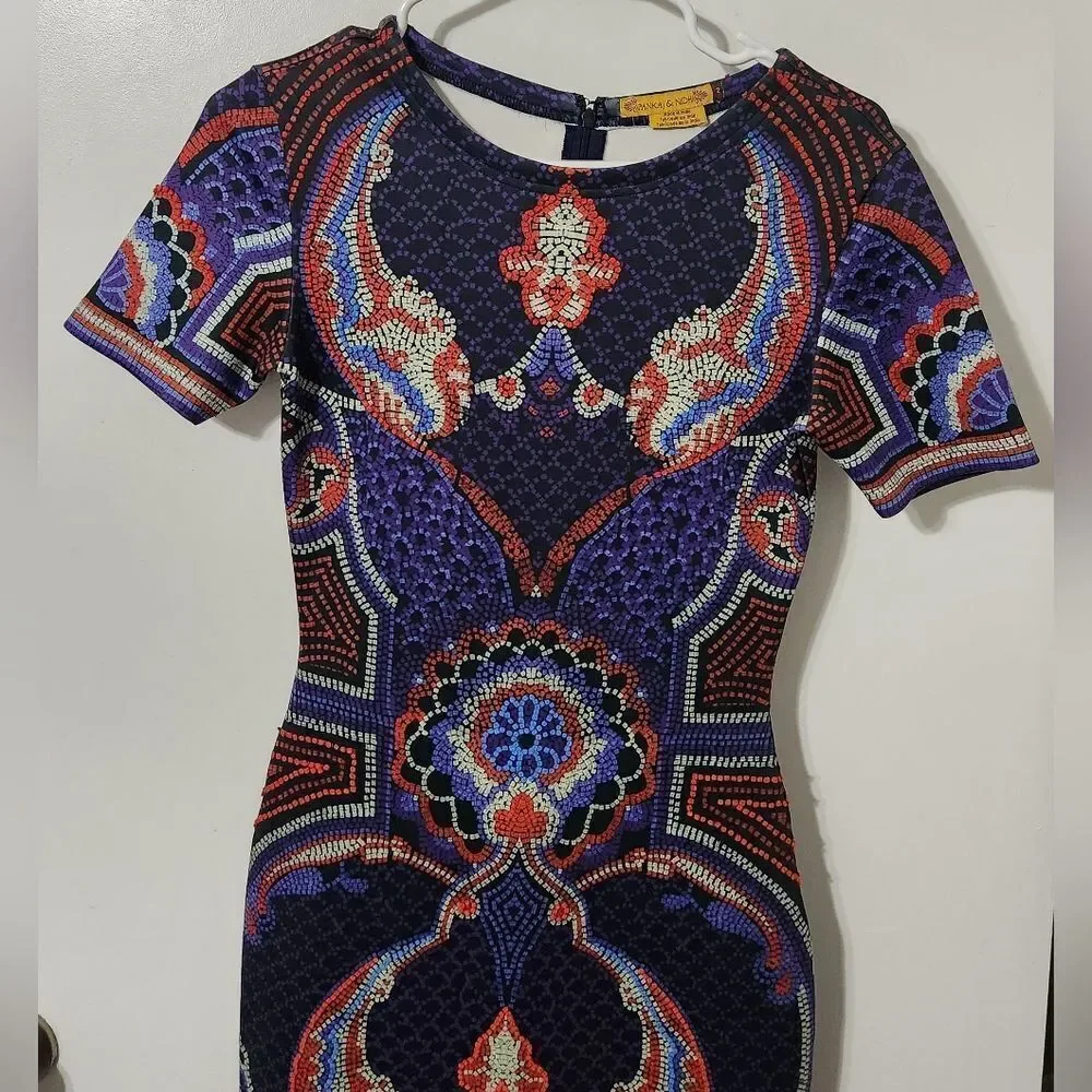 Pankaj & Nidhi Fitted Short Sleeve Scuba Dress, Mosaic Print, Size 2